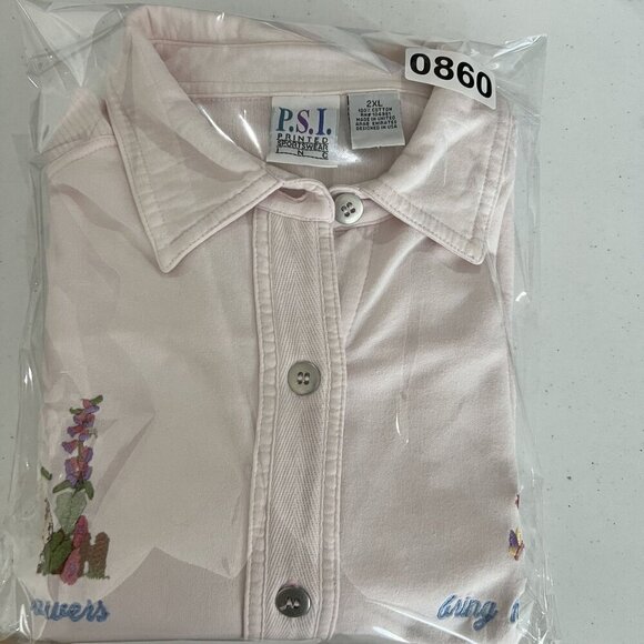 VTG Cotton P.S.I. 2XL Button-Up T-Shirt Embroidered Spring Flowers Easter Bunny - Picture 16 of 16